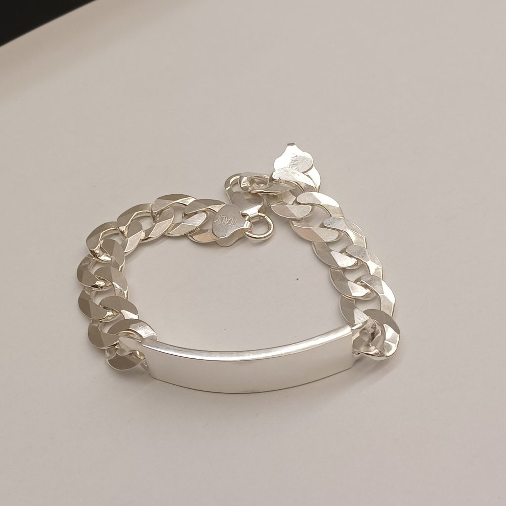 925 Sterling Silver Cuban Id Men Bracelet